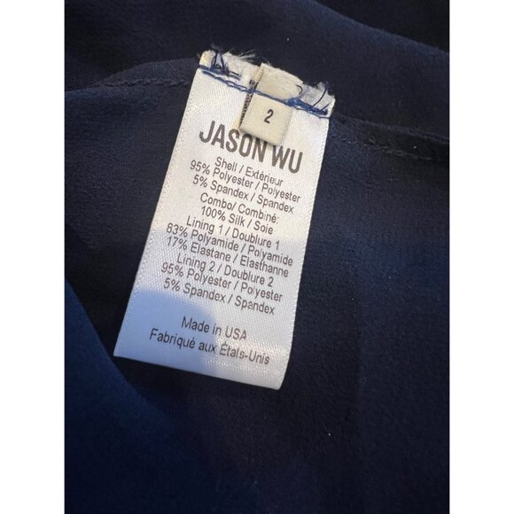 JASON WU COLLECTION Asymmetric navy cold-shoulder sequined chiffon maxi dress Si - Picture 9 of 12